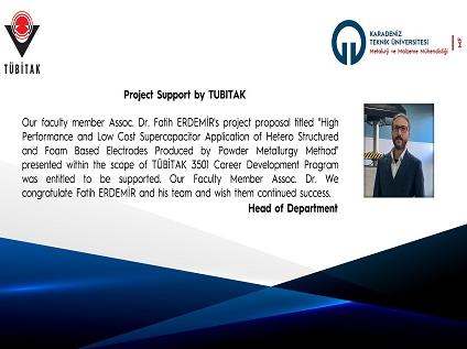 Project Support by TUBITAK to Assoc. Prof. Fatih ERDEMİR