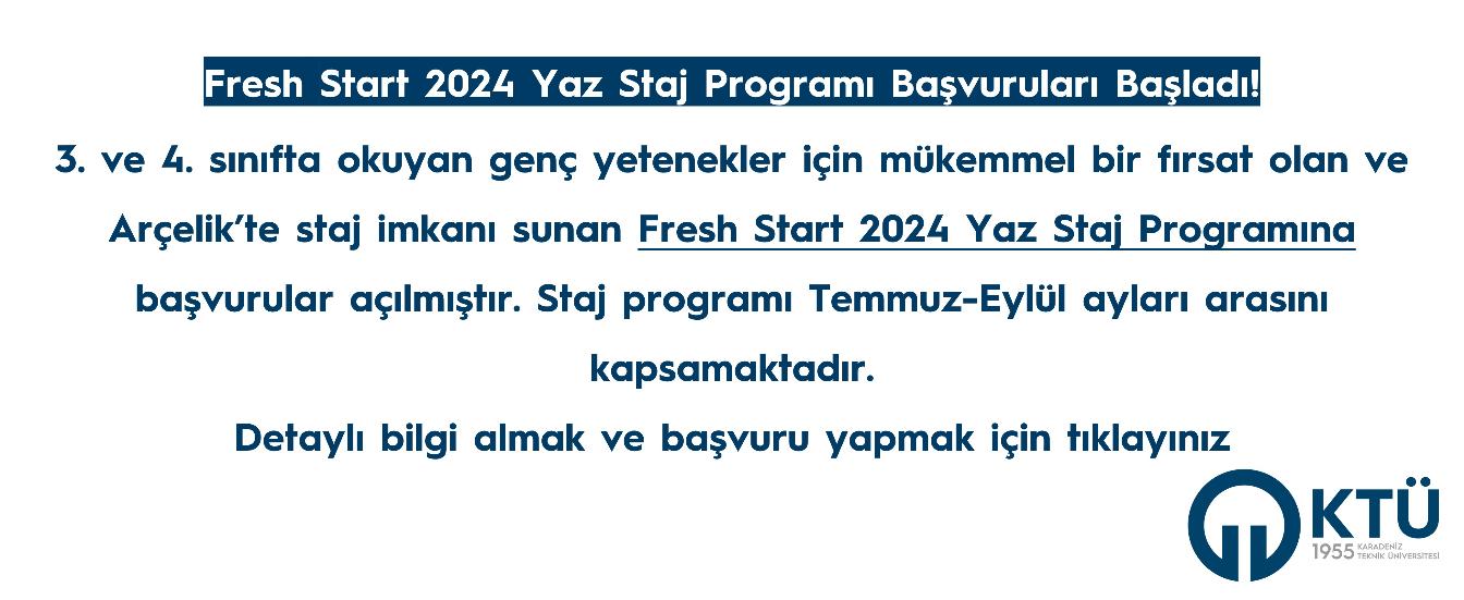2024 Fresh Start Yaz Stajı - Arçelik