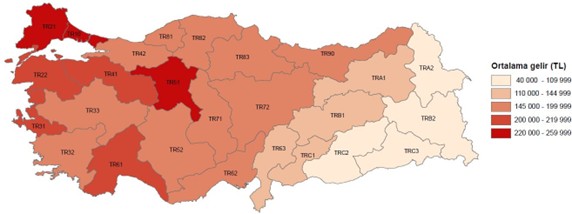 İBBS 2. Düzey yıllık ortalama eşdeğer hanehalkı geliri 2024
