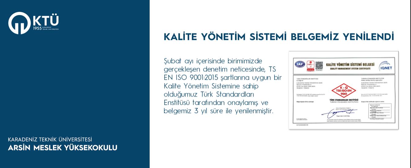 Kalite belgemiz yenilendi