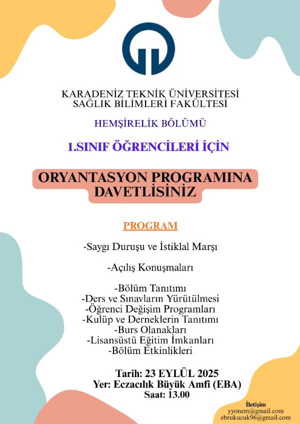 KTÜ Sağlık Bilimleri Fakültesi Hemşirelik Bölümü Oryantasyon Programı'na Davet