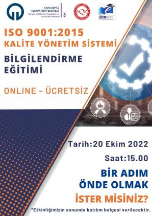 ISO 9001:2015 Kalite Yönetim Sistemi Bilgilendirme Eğitimi