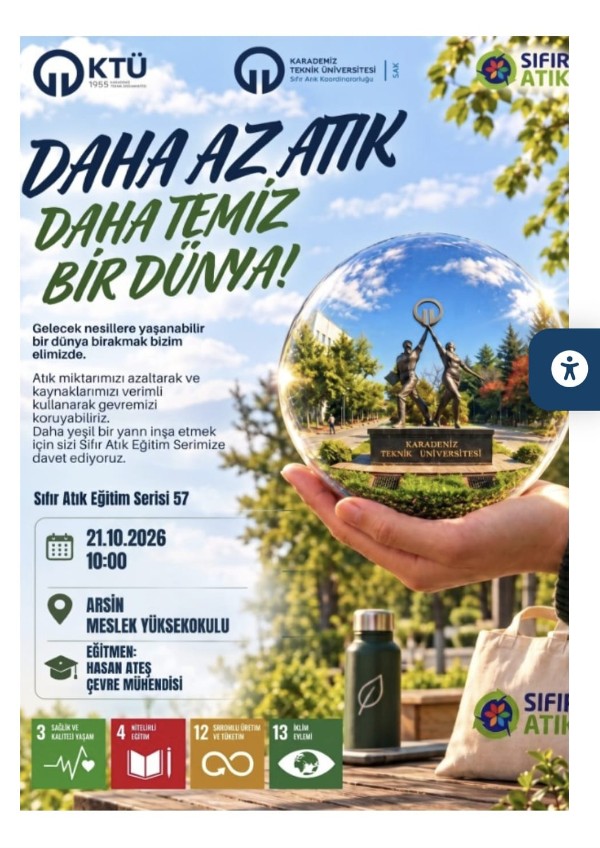 KTÜ Arsin MYO'da "Daha Az Atık, Daha Temiz Bir Dünya" Temalı Sıfır Atık Eğitimi
