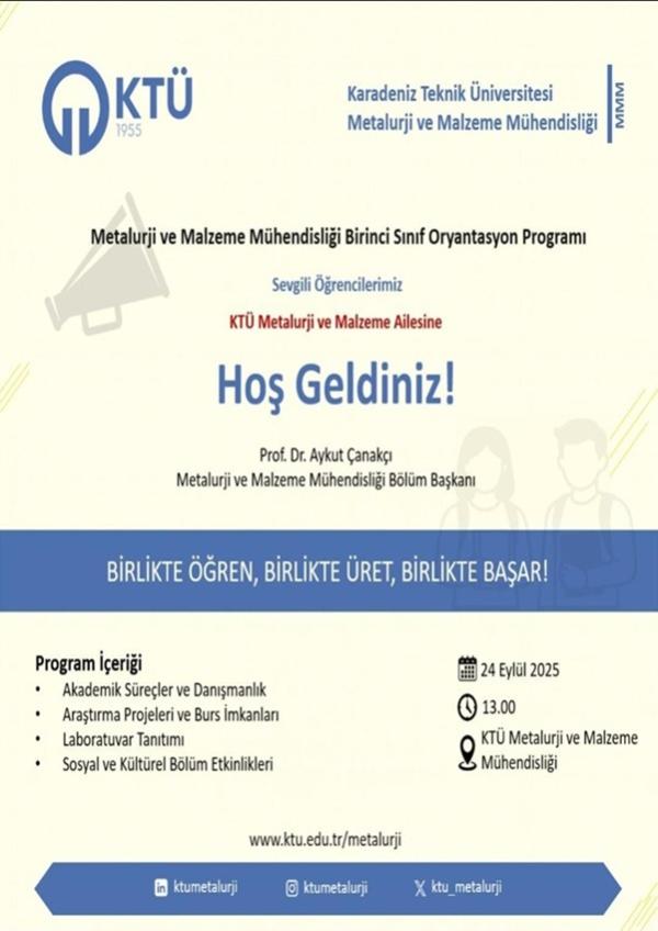 Metalurji ve Malzeme Mühendisliği Birinci Sınıf Oryantasyon Programı