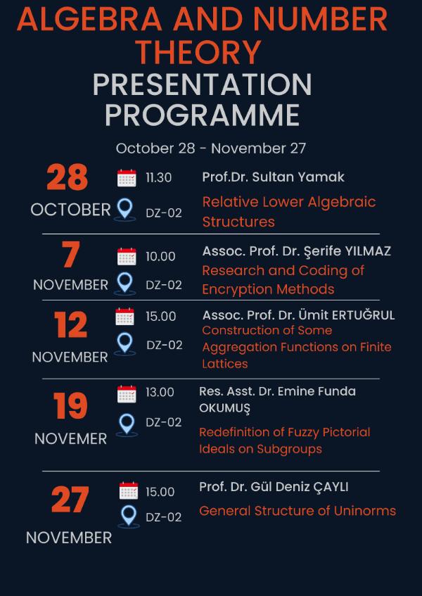 Algebra and Number Theory Presentation Programme