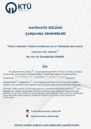 Matematik Bölümü Çarşamba Seminerleri: Seminer I