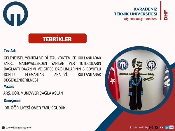 Fakültemiz Klinik Bilimler Bölümü Pedodonti Anabilim Dalı Öğretim Elemanı Arş. Gör. Münevver Çağla ASLAN'ın Tez Çalışması
