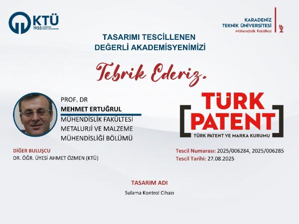 Akademisyenimizin Tasarım Başvurusu Tescillenmiştir