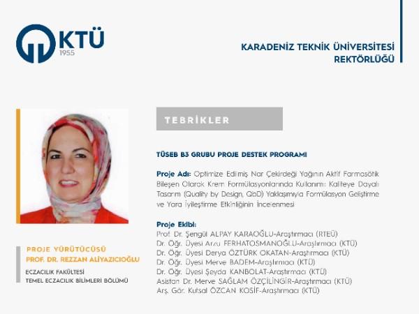 Prof. Dr. Rezzan ALİYAZICIOĞLU'na TÜSEB B3 Proje Desteği