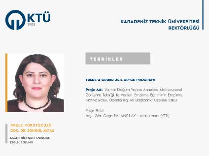 Doç. Dr. Songül AKTAŞ'a TÜSEB Proje Desteği