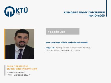 Dr. Öğr. Üyesi Hayrettin Acar'a TÜBİTAK 2237/A Proje Desteği