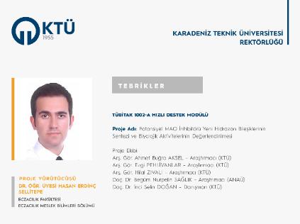 Dr. Öğr. Üyesi Hasan Erdinç SELLİTEPE'ye TÜBİTAK 1002 Proje Desteği