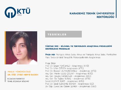 Dr. Öğr. Üyesi Merve BADEM'e TÜBİTAK 1001 Proje Desteği