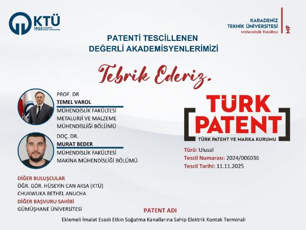 Akademisyenlerimizin Patent Başvurusu Tescillenmiştir