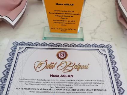 Fırat University 2024 Most Successful Master's Thesis Award in the Field of Science and Engineering Sciences