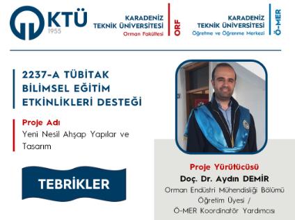 Merkezimiz Koordinatör Yardımcısı Doç. Dr. Aydın DEMİR'e TÜBİTAK 2237/A Proje Desteği