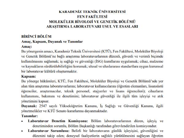 Araştırma Laboratuvarı Usul ve Esasları Uygulamaya Alındı