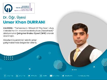 Dr. Öğr. Üyesi UMAR KHAN DURRANI COST Programına Çalışma Grubu Üyesi (WG) Olarak Atandı