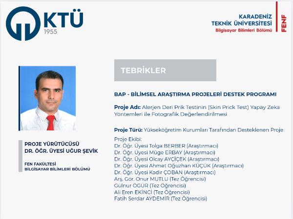 Dr. Öğr. Üyesi Uğur ŞEVİK- Bilimsel Araştırma Projeleri Destek Programı
