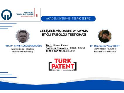 Akademisyenlerimizin Ulusal Patent Başvurusu Tescillenmiştir