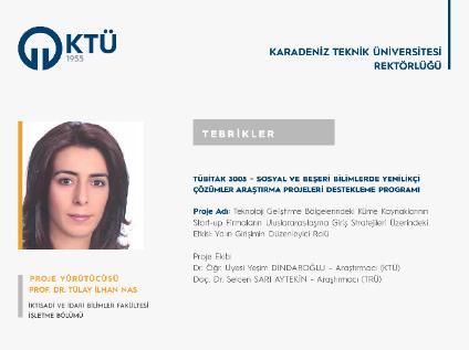 Prof. Dr. Tülay İLHAN NAS'a TÜBİTAK 3005 Proje Desteği