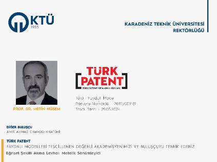 Akademisyenimizin Faydalı Model Başvurusu Tescillemiştir