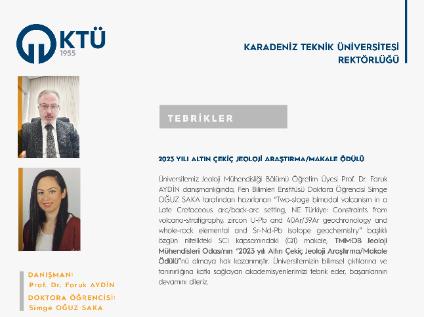 Akademisyenlerimiz, 2023 Yılı Altın Çekiç Jeoloji Araştırma/Makale Ödülü'nü Almaya Hak Kazandı