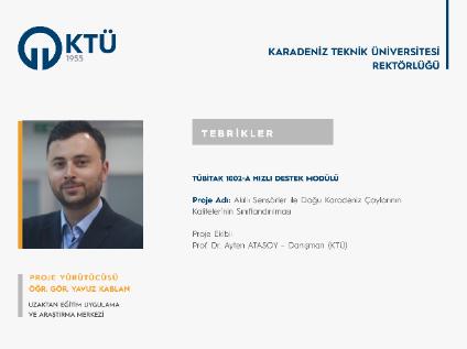 Öğr. Gör. Yavuz KABLAN'a TÜBİTAK 1002-A Hızlı Destek Proje Desteği