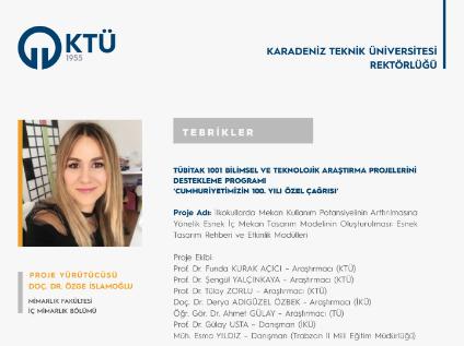 Doç. Dr. Özge İSLAMOĞLU'na TÜBİTAK 1001 ''Cumhuriyetimizin 100. Yılı Özel Çağrısı'' Proje Desteği
