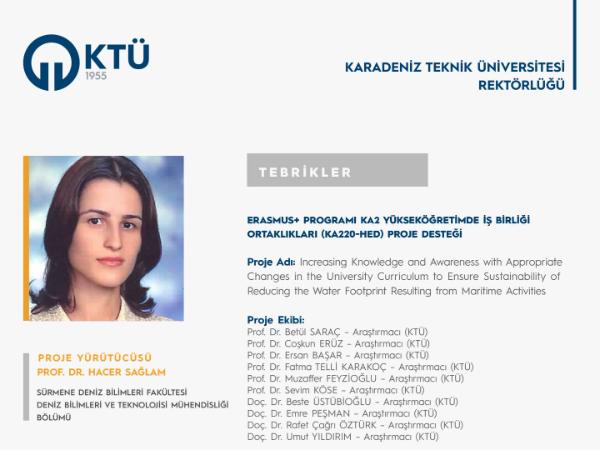 Prof.Dr. Hacer SAĞLAM'a Erasmus+ Programı KA2 Yükseköğretimde İş Birliği Ortaklıkları (KA220-HED) Proje Desteği 