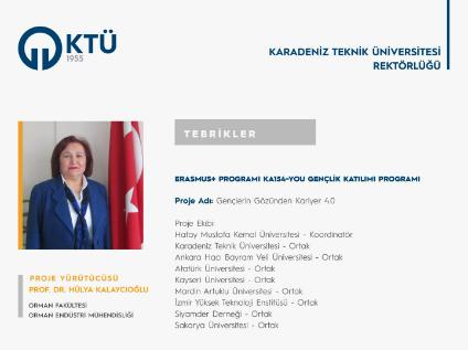 Prof. Dr. Hülya KALAYCIOĞLU'na Erasmus+ KA154-YOU Gençlik Katılımı Programı Proje Desteği