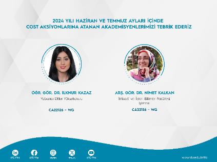 2024 Yılı Haziran ve Temmuz Ayları İçinde COST Aksiyonlarına Atanan Araştırmacılarımıza Tebrik