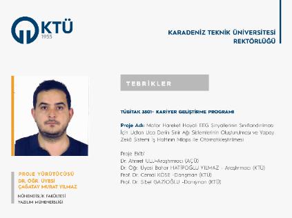 Dr. Öğr. Üyesi Çağatay Murat YILMAZ'a TÜBİTAK 3501 Proje Desteği