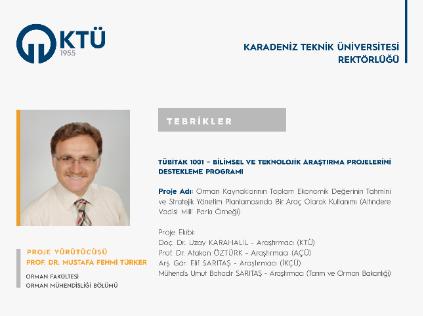 Prof. Dr. Mustafa Fehmi TÜRKER'e TÜBİTAK 1001 Proje Desteği