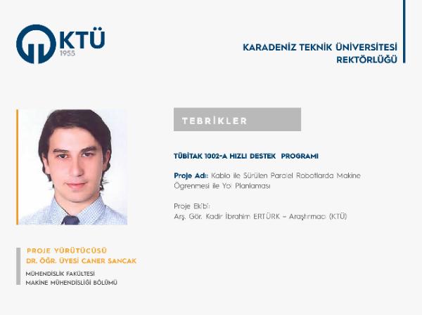 Dr. Öğr. Üyesi Caner SANCAK'a TÜBİTAK 1002-A Proje Desteği