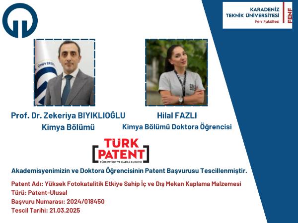 Akademisyenimiz ve Doktora Öğrencisinin 2. Patent Başvurusu Tescillenmiştir