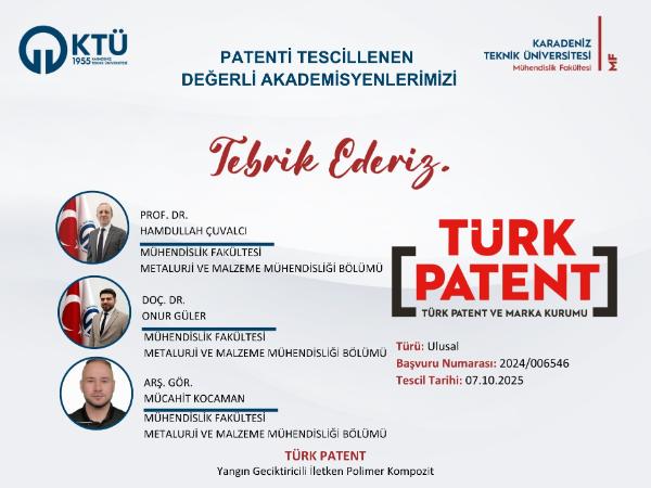 Rektörümüz ve Akademisyenlerimizin Patent Başvurusu Tescillenmiştir
