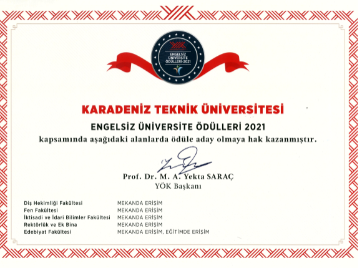 Engelsiz Üniversite Ödülleri 2021 Kapsamında Üniversitemizin Aday Olmaya Hak Kazandığı Alanlar Belli Oldu