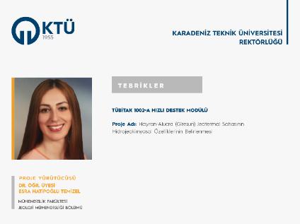 Dr. Öğr. Üyesi Esra HATİPOĞLU TEMİZEL'e TÜBİTAK 1002 Proje Desteği