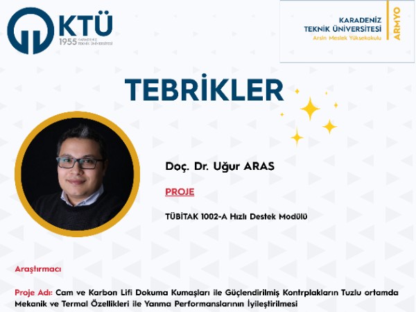 Doç Dr. Uğur ARAS TÜBİTAK 1002-A Hızlı Destek Modülünde Araştırmacı Olarak Görev Almıştır