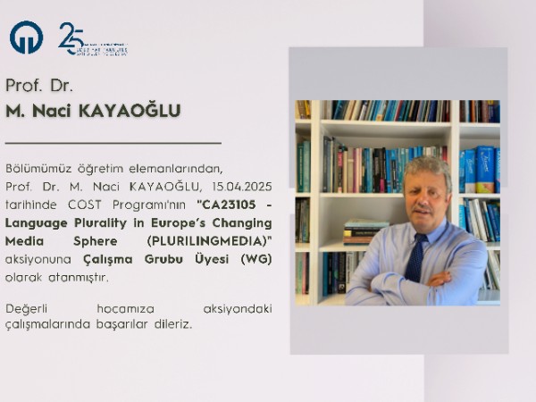 Prof. Dr. M. Naci KAYAOĞLU COST Aksiyonuna WG Olarak Atanmıştır