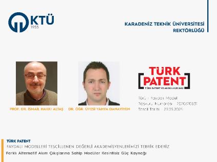 Akademisyenlerimizin Faydalı Model Başvurusu Tescillemiştir