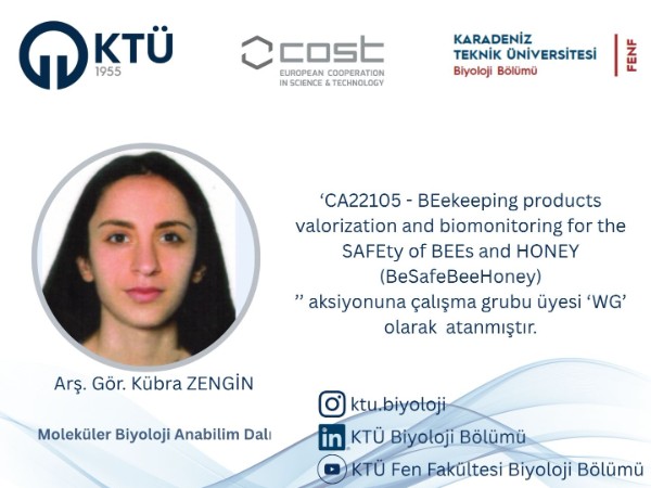 Bölümümüz Arş. Gör. Kübra ZENGİN CA22105 Numaralı COST Aksiyonuna WG Olarak Atanmıştır