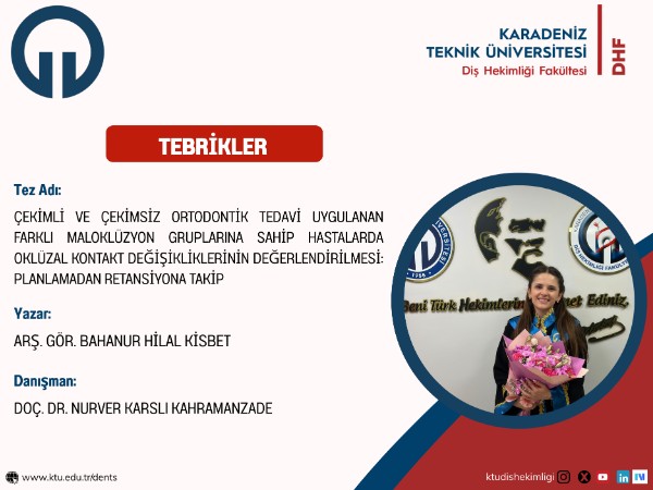 Fakültemiz Klinik Bilimler Bölümü Ortodonti Anabilim Dalı Öğretim Elemanı Arş. Gör. Bahanur Hilal KİSBET'in Tez Çalışması