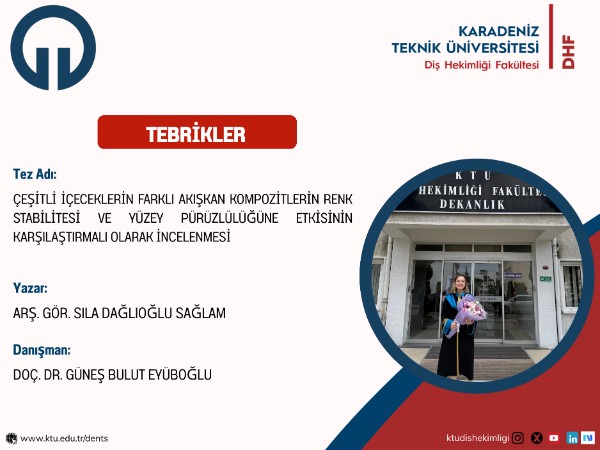 Fakültemiz Klinik Bilimler Bölümü Restoratif Anabilim Dalı Öğretim Elemanı Arş. Gör. Sıla DAĞLIOĞLU SAĞLAM'ın Tez Çalışması