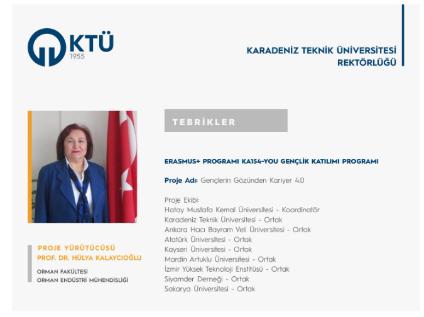 Kariyer Merkez Müdürümüz Prof. Dr. Hülya KALAYCIOĞLU'nun KA154-YOU Gençlik Katılımı Programı proje başarısı için tebrik ederiz.