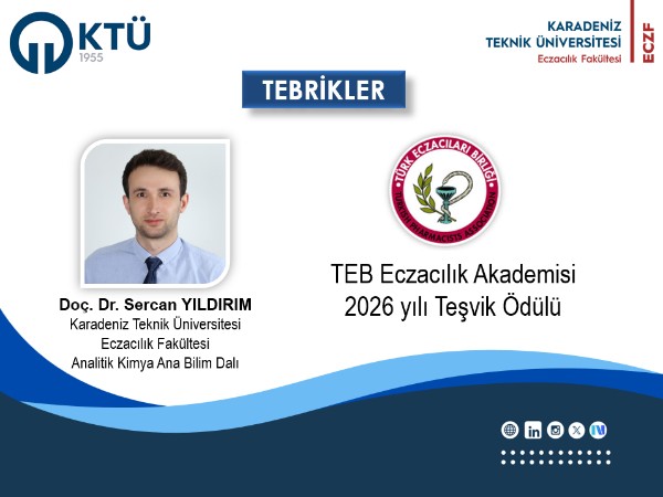 Doç. Dr. Sercan Yıldırım'a TEB Eczacılık Akademisi 2026 Teşvik Ödülü
