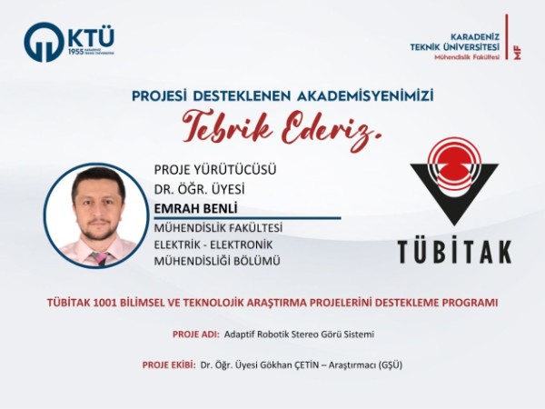 Dr. Öğr. Üyesi Emrah BENLİ'ye TÜBİTAK 1001 Programı Proje Desteği