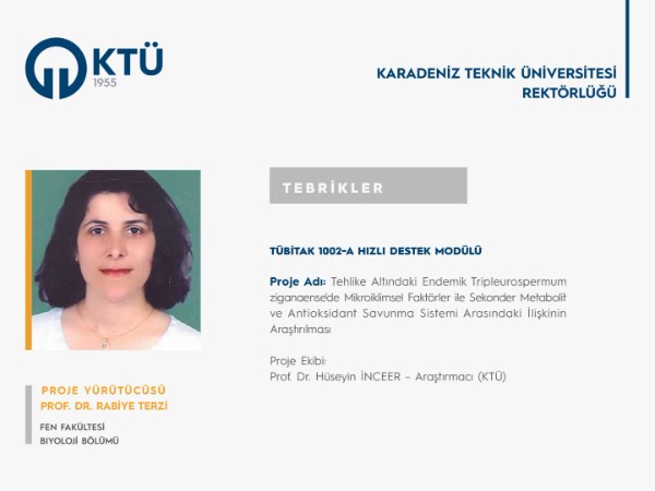 Prof. Dr. Rabiye TERZİ'ye TÜBİTAK 1002-A Hızlı Destek Proje Desteği