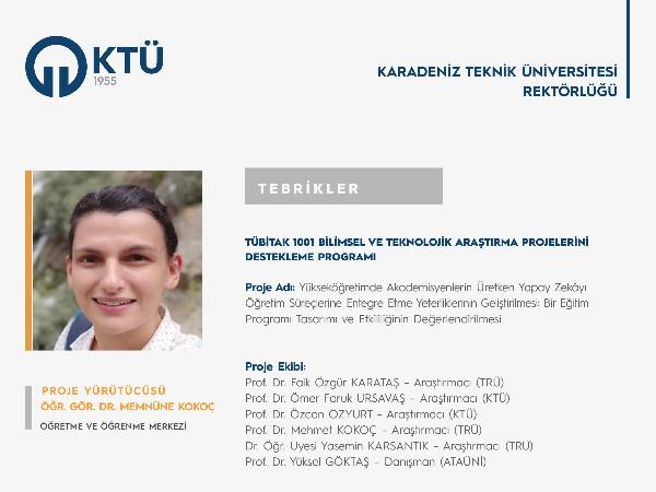 Öğr. Gör. Dr. Memnüne KOKOÇ'a TÜBİTAK 1001 Programı Proje Desteği
